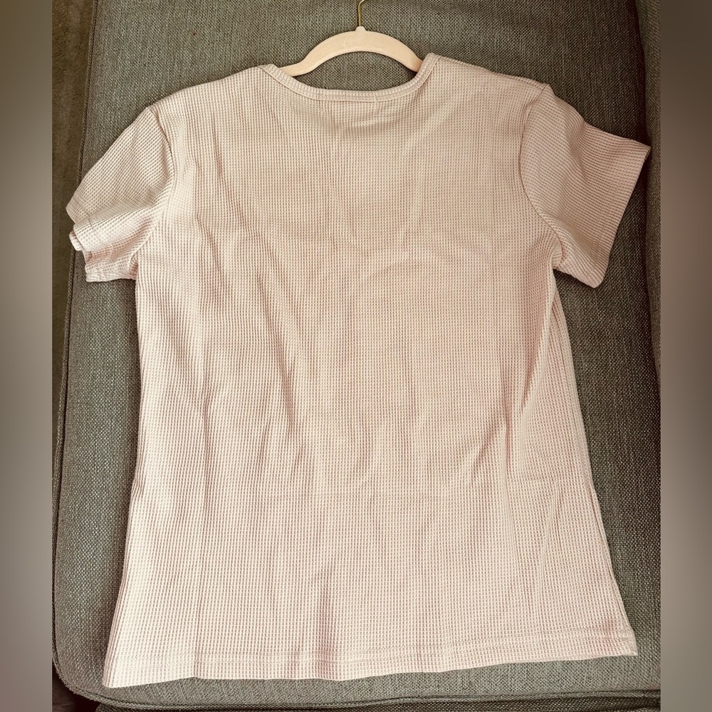 PARKE Women's Short Sleeve Waffleknit Tee in Light Peony Pink - Picture 5 of 5